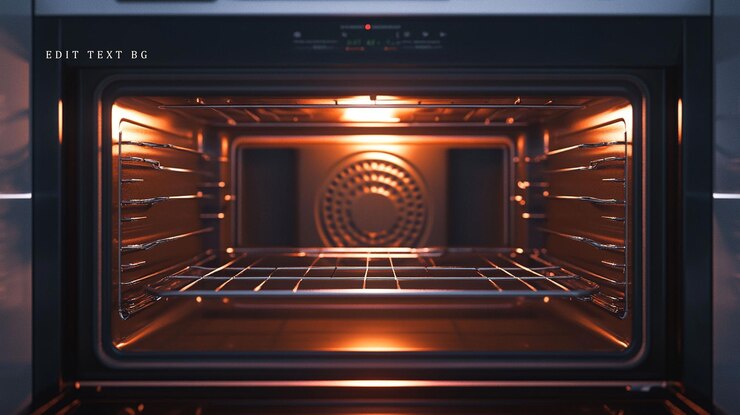 PSD empty modern oven interior glowing with warm light ready for baking or roasting