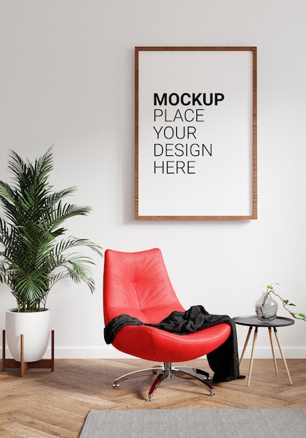 Cornice per foto vuota per mockup nel rendering 3d di una stanza bianca vuota