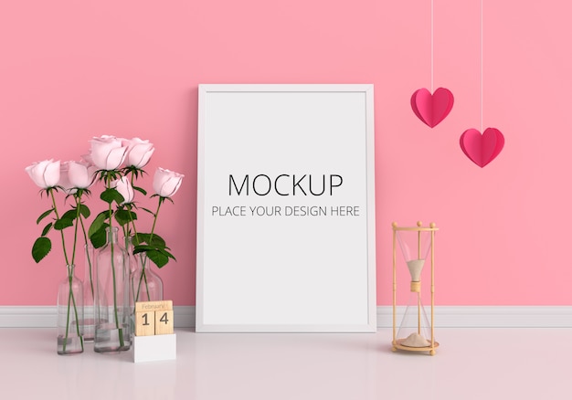 Cornice vuota per mockup, concetto di san valentino