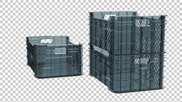 PSD empty plastic crate isolated on transparent background 3d rendering illustration