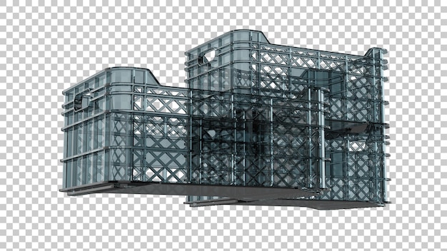 PSD empty plastic crate on transparent background 3d rendering illustration