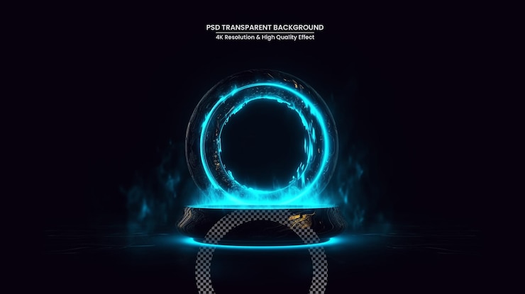 PSD empty podium floating in the air with spotlights on background