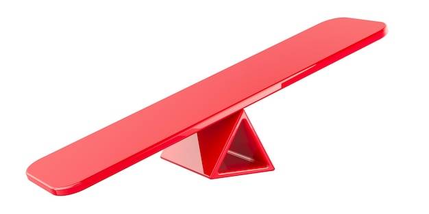 empty red seesaw unbalanced 3d rendering isolated on transparent background