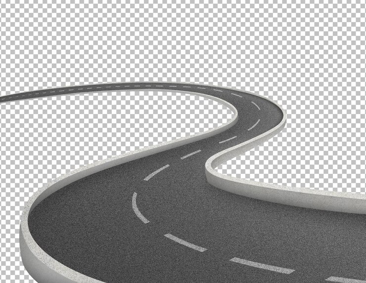 PSD empty road with lines 3d illustration bending road travel and holidays advertising design isolated