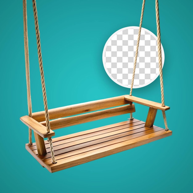 Empty rope swing with wooden seat isolated on transparent background