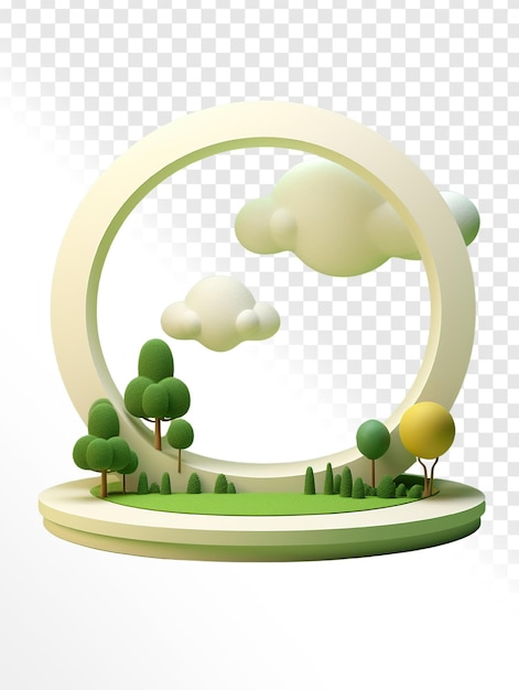 Empty round with greenery for decoration cartoon clouds in the background