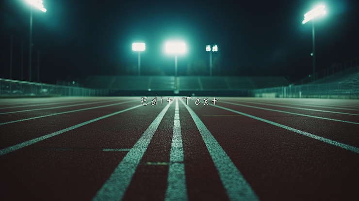PSD empty running track at night illuminated by stadium lights 2
