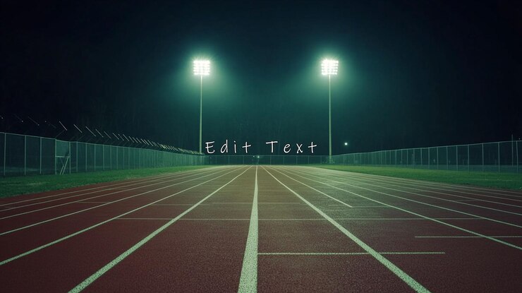 PSD empty running track at night illuminated by stadium lights