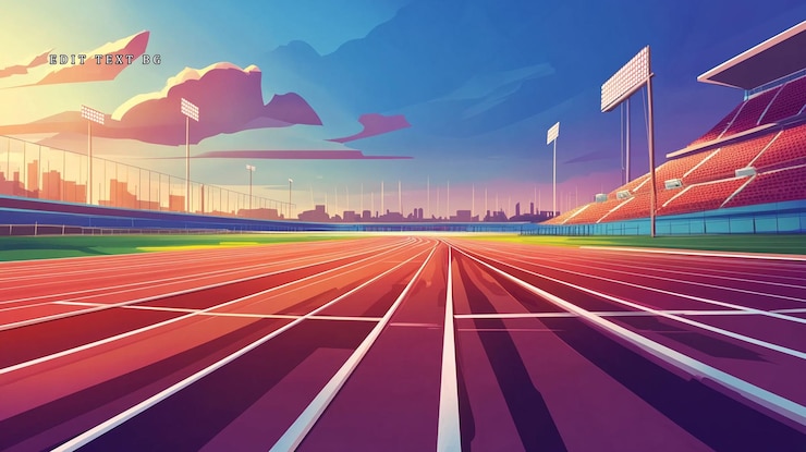 PSD empty running track at sunset in a large stadium