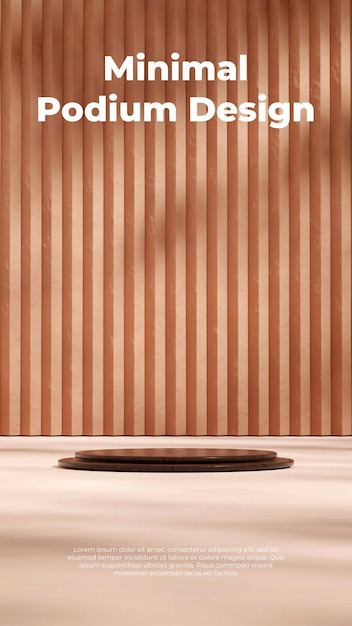 PSD empty scene wood grain texture podium in portrait rough textured wall rendering 3d