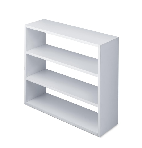 PSD empty shelves in the white wooden rack transparent background