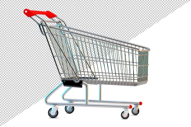 Empty shopping cart Side view 3D illustration Isolated