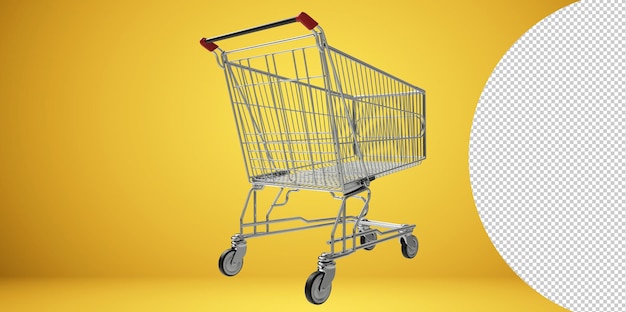 Empty shopping trolley. metal wire cart for mall, supermarket or hypermarket goods carrying.