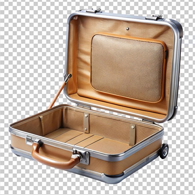 PSD empty suitcase opened from left to right on transparent background