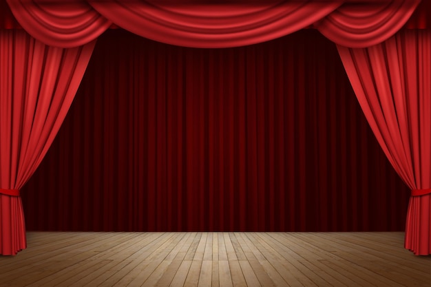 PSD empty theater stage with red velvet curtains