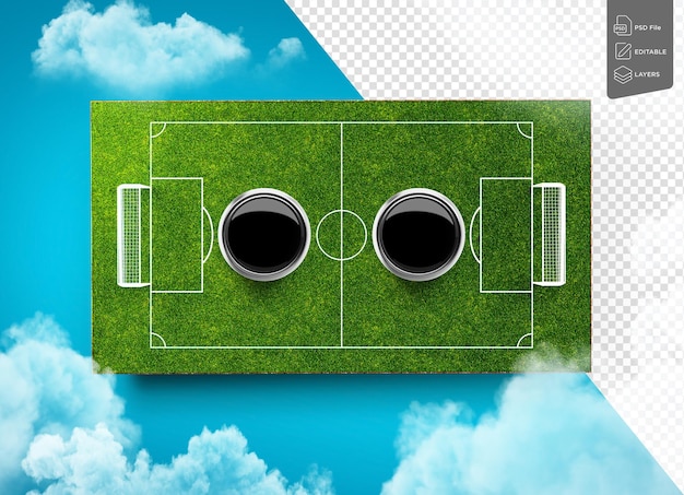 PSD empty vs versus screen banner soccer concept football field stadium top view 3d illustration