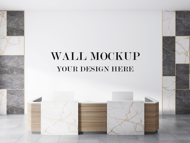 PSD parete vuota del mockup di rendering 3d elegante lobby moderna