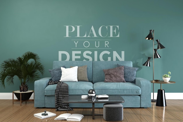 Empty wall interior furniture 3d  psd mockup