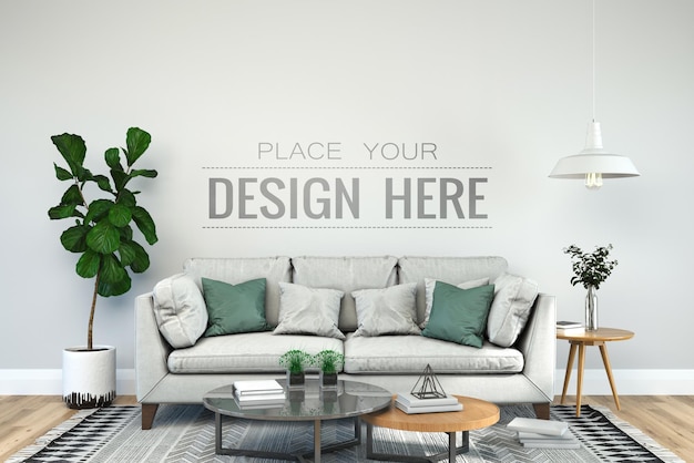 Mockup psd 3d di mobili interni parete vuota