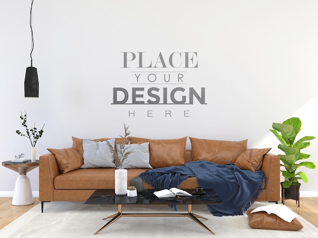 Empty wall interior furniture 3D  Psd Mockup