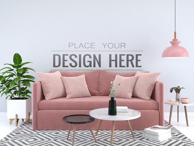 Empty wall interior furniture 3D  Psd Mockup