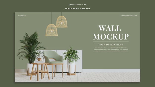 Empty wall with furniture wall mockup 3d rendering