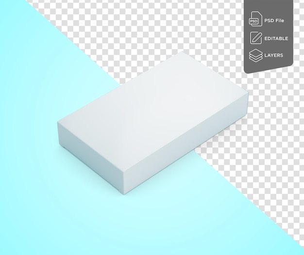 파란색 배경 3d 일러스트에 약국 포장 컨셉을 위한 빈 색 직사각형 상자 모