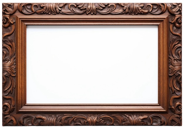 PSD empty wood frame isolated on white background
