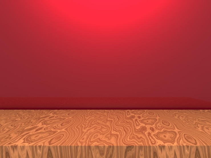 PSD empty wooden base background with red light luxury