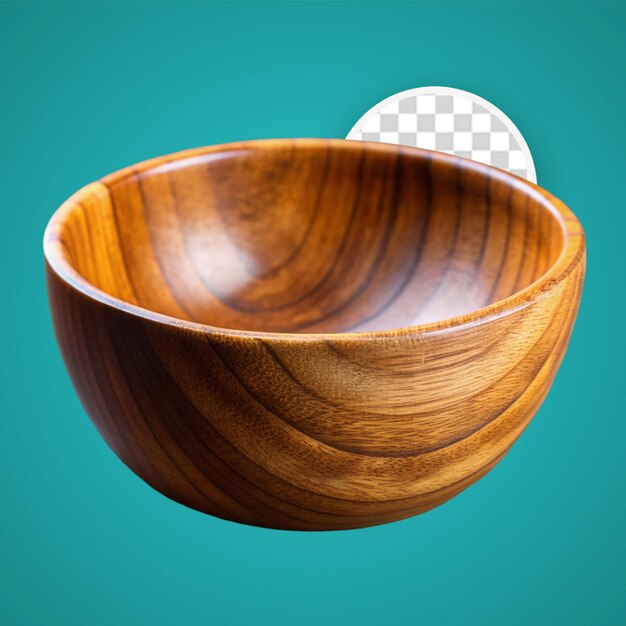 PSD empty wooden bowl isolated on a transparent background