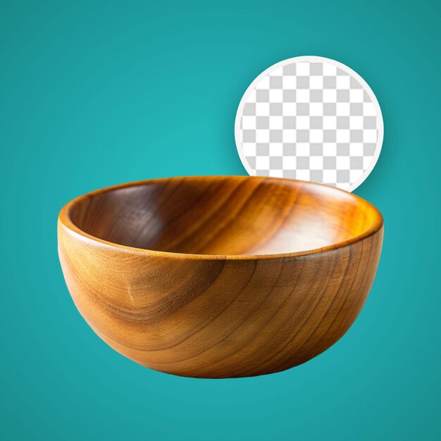 PSD empty wooden bowl isolated on a transparent background