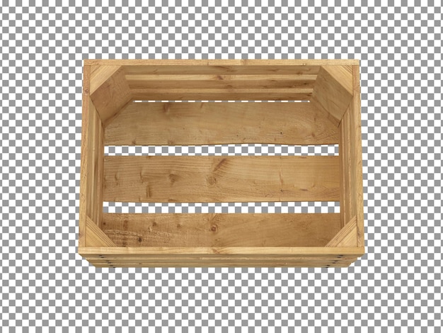 PSD empty wooden fruit crate top view on transparent background