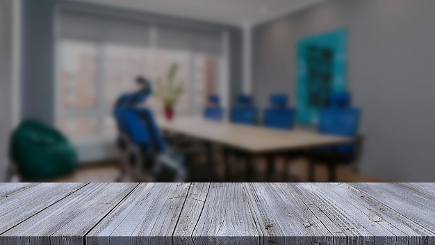 PSD an empty wooden table on office for display items