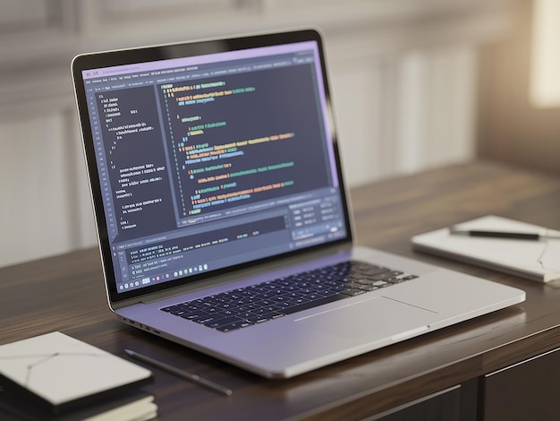 En bærbar computer med ordet kode på skærmen