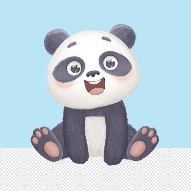 En tegning av en panda med store øyne og en svart og hvit panda på venstre side