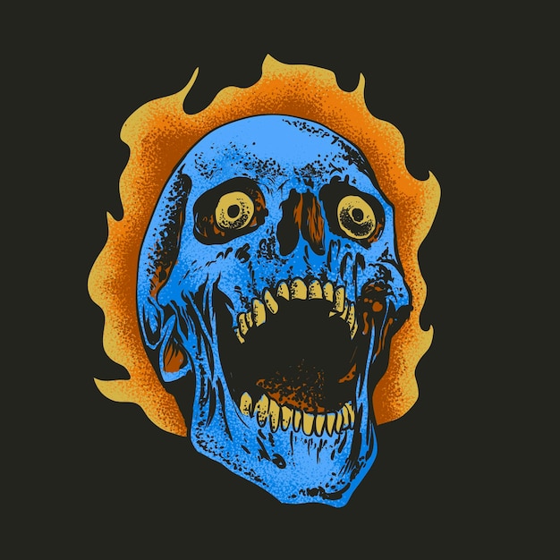 En tegning av et hodeskalle med en gul munn som sier monster