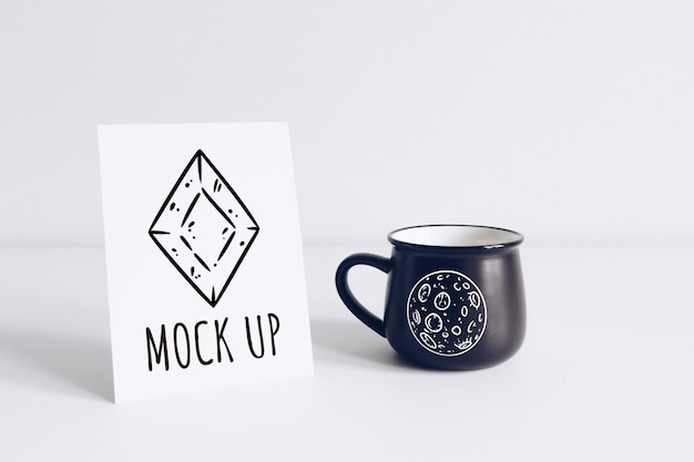 PSD enamel black mug and vertical postcard