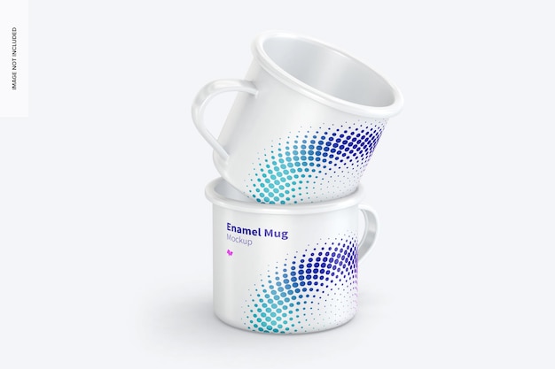 Enamel mugs set mockup, front view