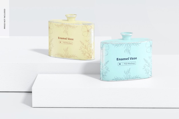 Enamel vases mockup, front view