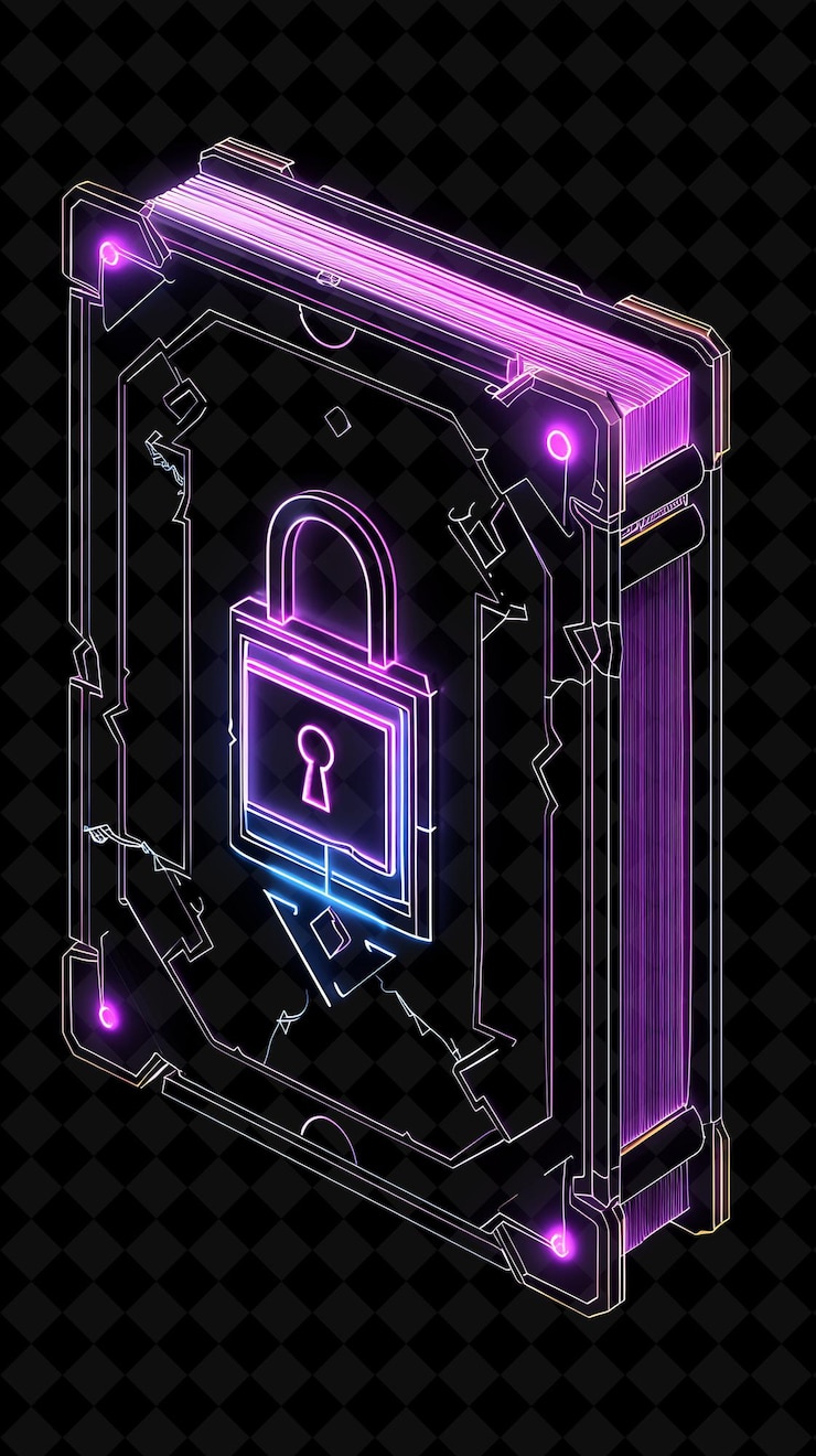 PSD enchanted book 32 bit pixel with lock and spell pages with m y2k shape neon color art collections