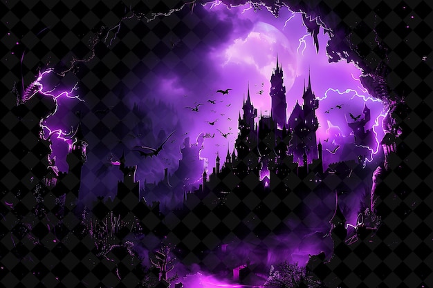 PSD enchanted castle arcane ramy z wieżowymi zamkami i flyi neon color frame y2k art collection