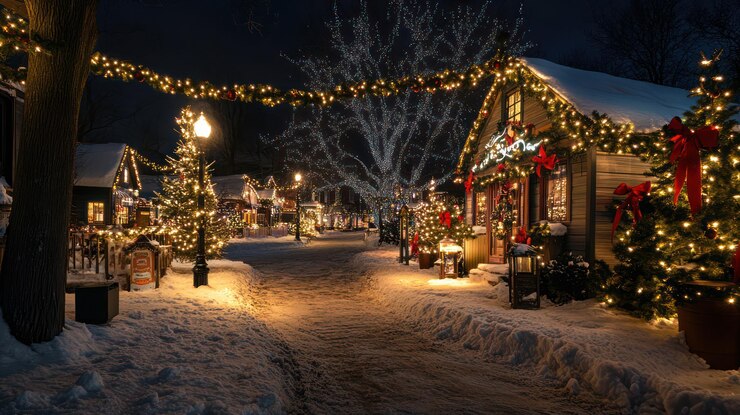 PSD enchanted christmas village at night