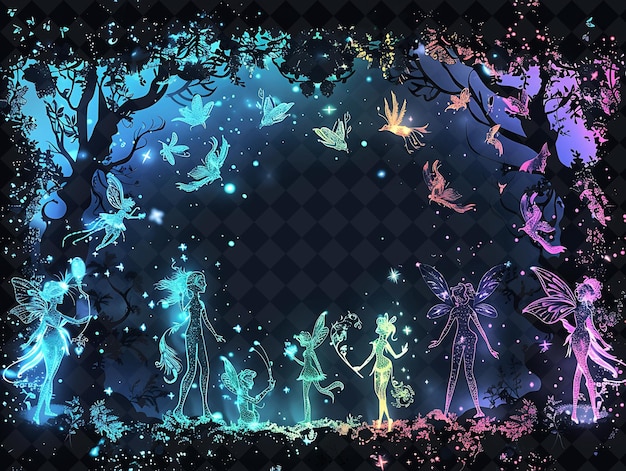 PSD enchanted fairytale forest arcane frame con capricciosa fairi neon color frame y2k art collection