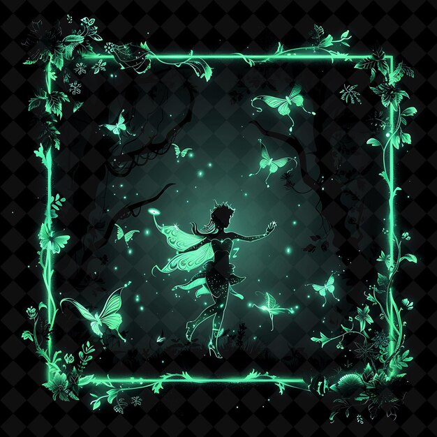 Enchanted forest arcane frame met gloeiende feeën surroundi neon color frame y2k art collection