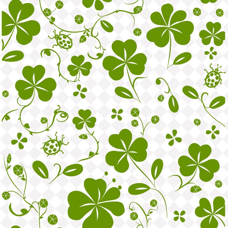 PSD enchanted four leaf clover folk art with leaf patt png outline frame on clean background コレクションに収録されています.