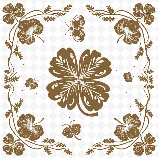 PSD enchanted four leaf clover outline with leaf pattern and la illustration decor motifs collection