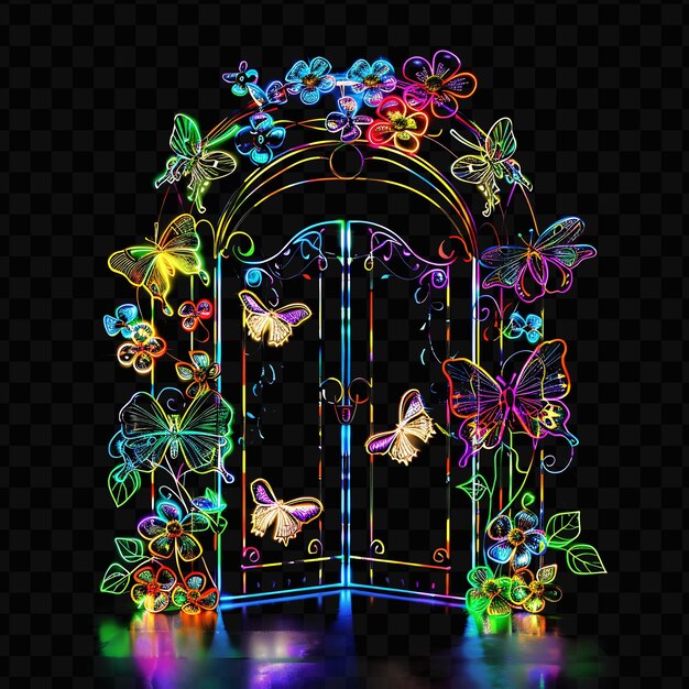 PSD enchanted garden gate con fiori profumati e flutter b design cnc frame art inchiostro creativo psd