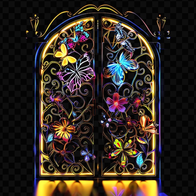 PSD enchanted garden gate with fragrant flowers and fluttering b design cnc frame art ink creative psd