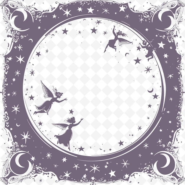 Enchanted mirror outline with fairy tale characters and moo illustration decor motifs collection