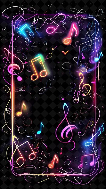 Enchanted music arcane frame con note musicali e enchante neon color frame y2k art collection